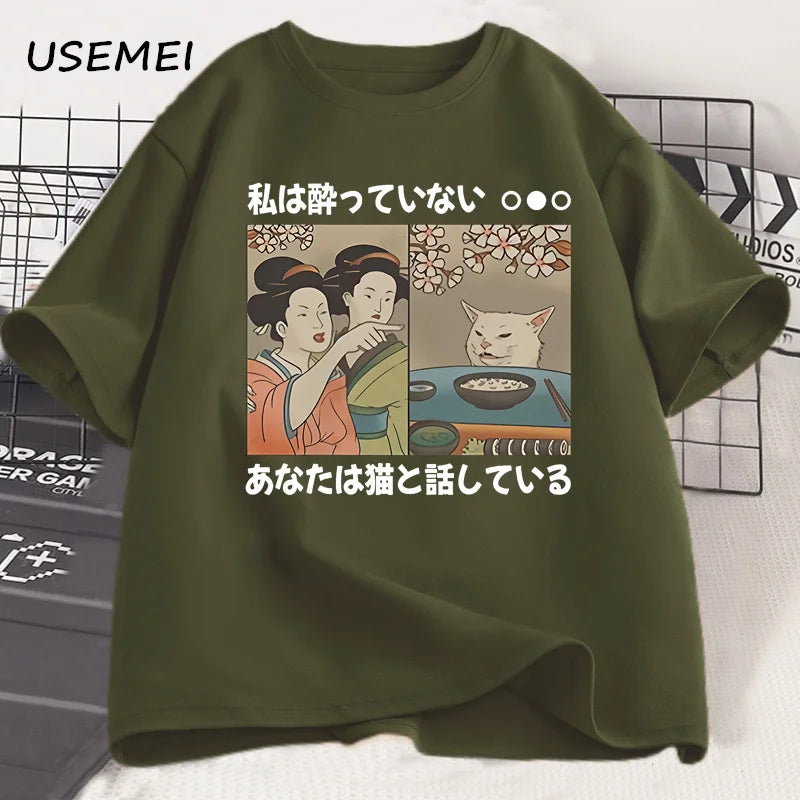 Camiseta meme discusion con el gato