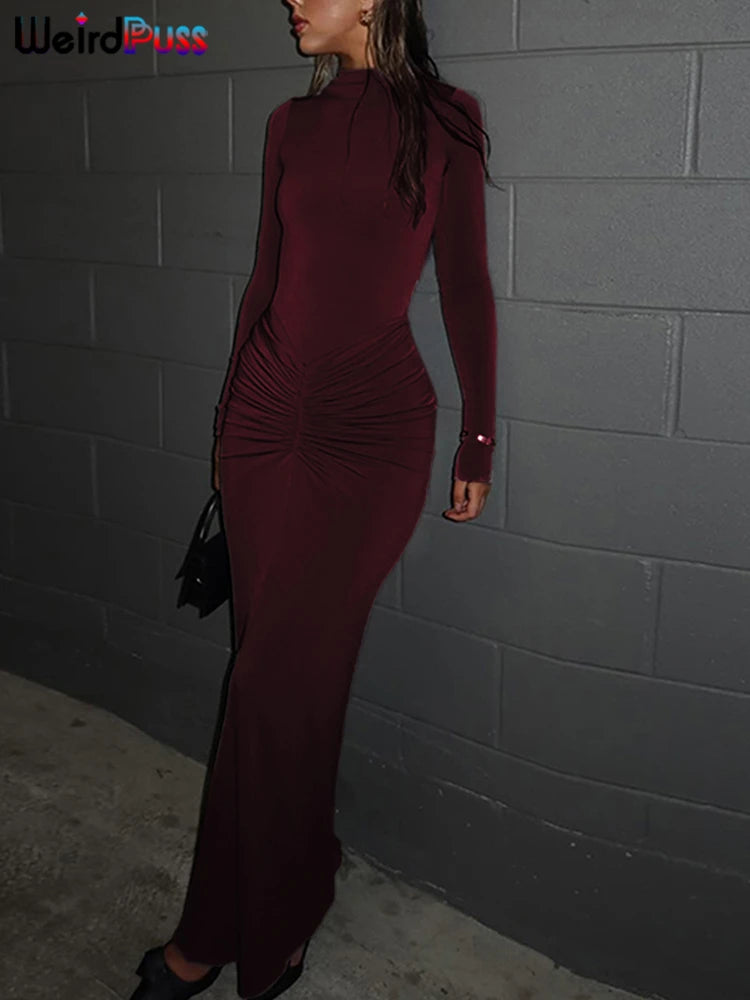Vestido gala mangas largas