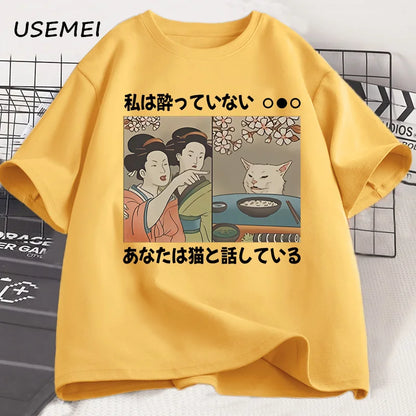 Camiseta meme discusion con el gato