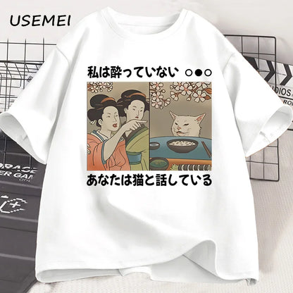 Camiseta meme discusion con el gato