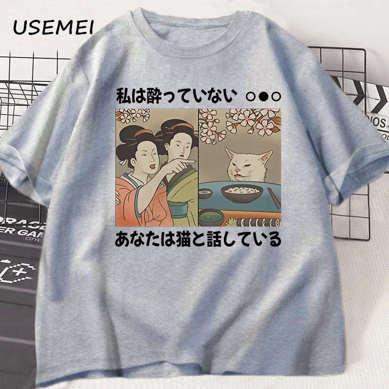 Camiseta meme discusion con el gato